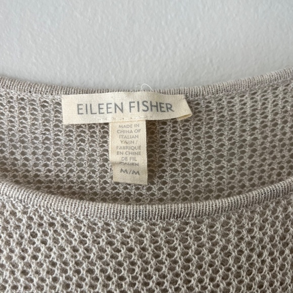 Eileen Fisher Sz M Beige Wool Tunic Long Sleeve Sweater Blouse Top Stretch Mesh - Picture 3 of 9